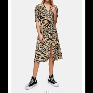 Top shop leopard print Mock wrap midi dress size 4